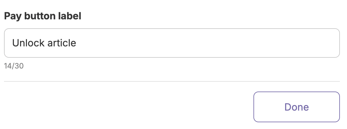 Pay button label field showing unlock article as the default text