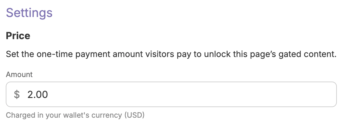 Amount field showing a default amount of $2 USD
